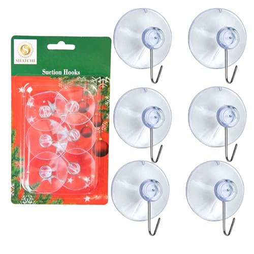 SHATCHI 6Pcs Heavy Duty Suction Hooks – 43mm, Multi-Purpose Reusable Suction Hooks for Kitchen, Bathroom, Office, Christmas Decorations, Signs, Mirrors, Walls