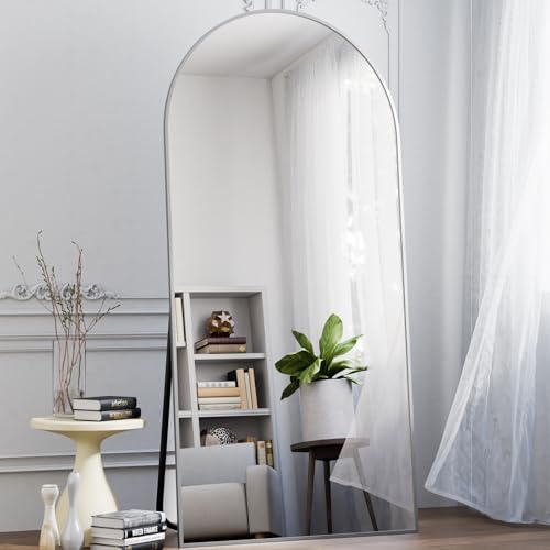 Image of Koonmi 30 inchx71 inch Arched Full Length Mirror, Silver Large Floor Mirror with Aluminum Alloy Frame, Standing Hanging or Leaning Wall-Mounted Full Body Mirror for Living Room and Bedroom