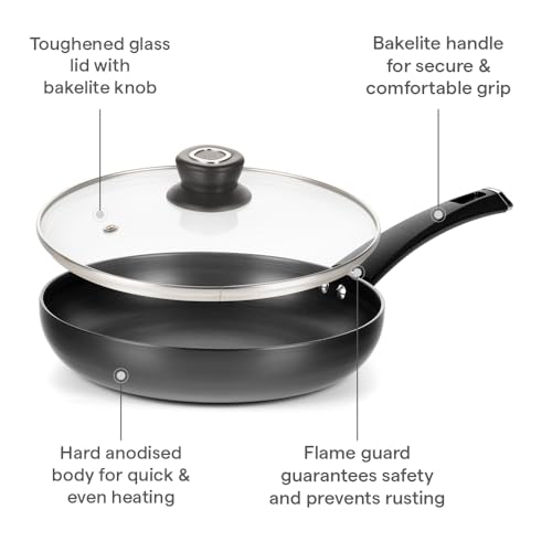 Image of Borosil 1.7 L (24 cm) Hard Anodized Fry Pan with Glass Lid | Aluminium Grade 3003 | Glossy Exterior & Matt Interior | Even Heat Distribution | Easy to Clean | 1 Year Warranty