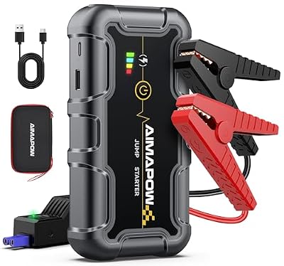 AIMAPOW Portable Car Battery Jump Starter 8000A 20000mAh Jump Box, Car Jumper Starter Portable Jumper Cables for car(AllL Gas/10L Diesel), Fast Charge, Lights, Compact