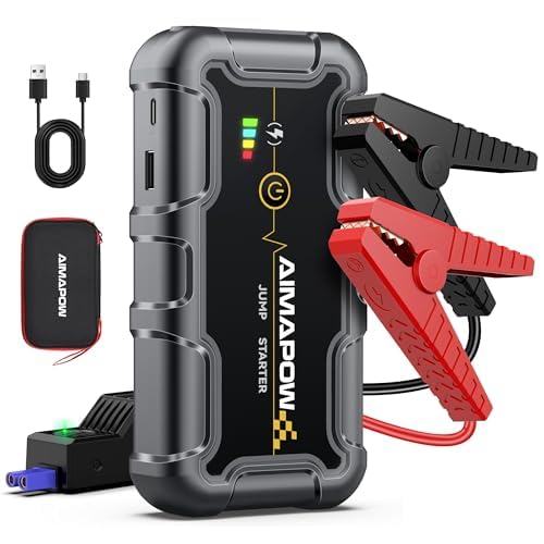 AIMAPOW Portable Car Battery Jump Starter 8000A Jump Box, Car Jumper Starter Portable Jumper Cables for car(AllL Gas/10L Diesel), Fast Charge, Lights, Compact