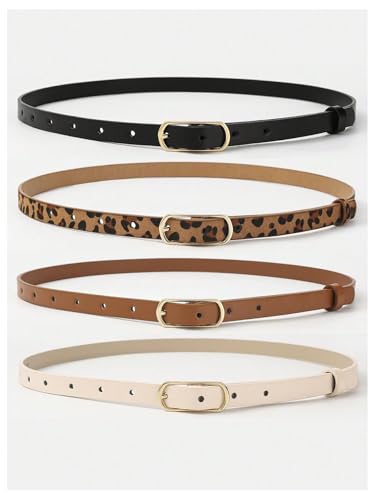 COZYEASE Women's 4 Piece Leopard Print Leather Waist Belt Metal Buckle Casual Jeans Dress Belt3