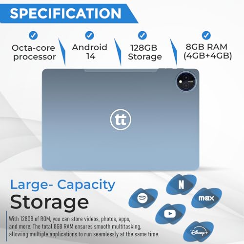 Image of 11 inch Tablet with Case, Android 14, Octa-Core Processor, 8GB RAM 128GB Storage, WiFi + Cellular, Bluetooth, HD Touchscreen, Dual Camera, 7000 mAh Battery, Pre Installed Apps - Blue