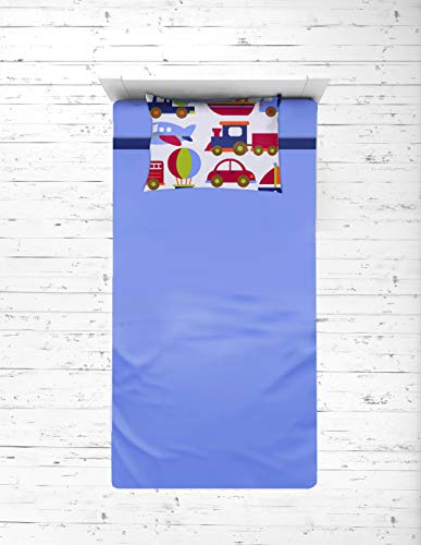 Bacati - Transportation Toddler Sheet Set Cotton 3 Pc 100 Percent Cotton Includes Fitted Sheet, Top Sheet, And Pillow Case #TOP11