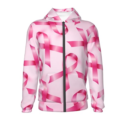 Breast Cancer Ribbons Awareness Kid Hoodies Boys Zip Up Sweatshirts Girls Pullover with Pocket2