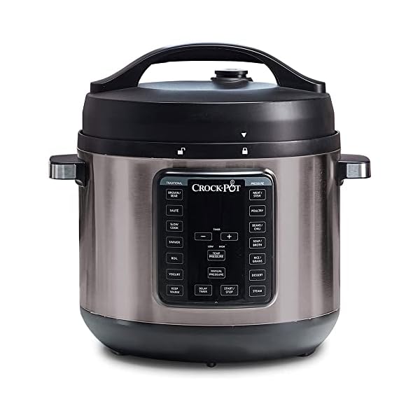 Crock-Pot 8-Quart Multi-Use XL Express Crock Programmable Slow Cooker and Pressure Cooker with Manual Pressure, Boil & Simmer, Black Stainless