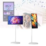 Efficieran 21.5” Android 13 Touch Screen TV, Portable Smart Rolling TV on Wheels, 10400mah Battery, 8mp Camera, Tilt & Rotate Adjustable for Any Viewing Angle(4+64GB)