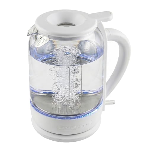 OVENTE 1.5L Glass Electric Kettle Water Boiler, White KG516W
