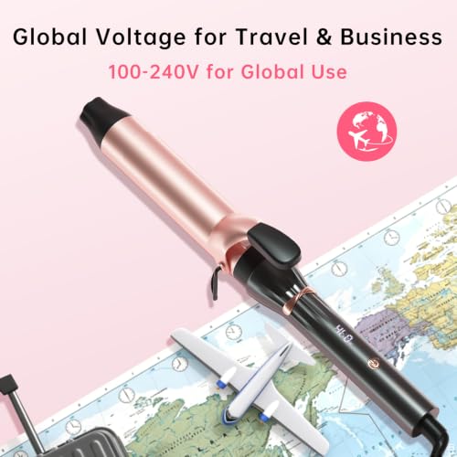 Image of Hahahope Professional 1 1 /2 Inch Curling Iron with Clamp - Large Barrel Curling Wand for Long Hair, Global Voltage, 7 Adjustable Heat Settings, Lightweight Design