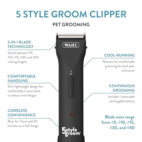 Wahl Pro Animal 5 Style Groom Clipper - Cat & Dog Clippers - Precision Pet Clippers - Adjustable 5-in-1 Blade - Cordless Design - 80 Min Runtime - Image 3