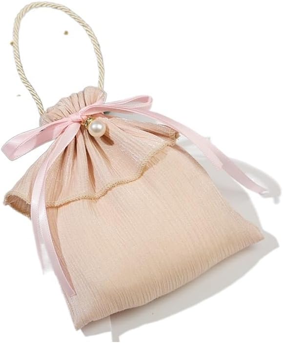 Gift Bags 5/20/50pcs Creative Wedding Candy Bag Birthday Party Cookies Chocolate Candy Bag with Pearl Silver Silk Cloth Gift Storage Bag (Color : Pink, Size : 20PCS)