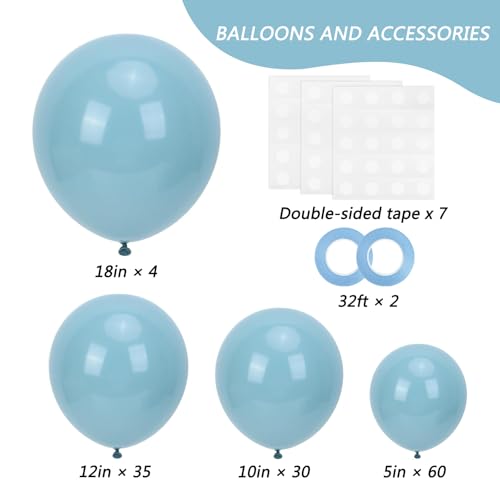 Image of RUBFAC 129pcs Dusty Blue Balloons Different Sizes 18 12 10 5 Inch Latex Haze Blue Balloon Garland Arch for Party Decoration Birthday Wedding Engagements Anniversary Baby Shower Party Supplies