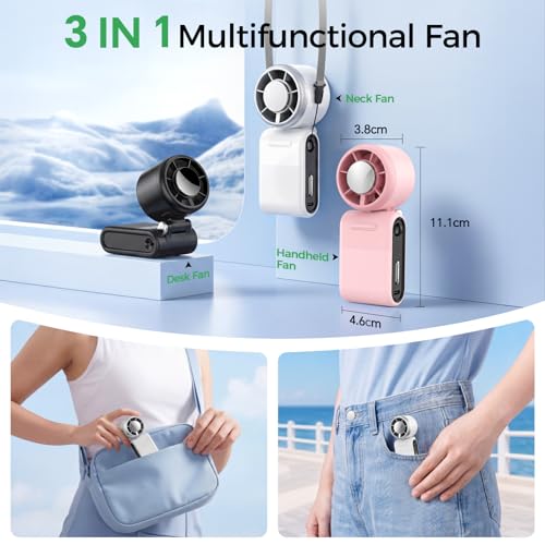 Image of MERTTURM Portable Handheld Turbo Fan with Ice Cooler, 3-In-1 USB Rechargeable Mini Hand /Neck /Desk Fan, 10H Cooling Foldable Personal Pocket Fan with LED Display /5 Speed for Travel Home Outdoor Office