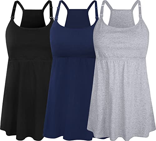 Suiek Women's Nursing Tanks Maternity Tops Racerback Breastfeeding Cami Bra Shirt (Medium, Black + Navy + Grey (Fourth Style)) #TOP29