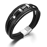 JSDDE Herren Lederarmband Punk Armband mit Edelstahl Verschluss geflochten Echtlederarmband Armreif Schmuck für Herren Männer Vater Papa