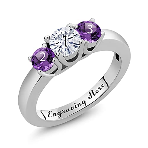 Gem Stone King 925 Sterling Silver Promise Customized and Personalized Name Engraved 3 Gemstone Birthstone For Her 3 Stone Engagement Ring For Women2