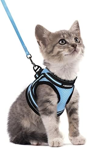 rabbitgoo Cat Harness and Leash Set for Walking Escape Proof, Adjustable Soft Kittens Vest with Reflective Strip for Cats, Comfortable Outdoor Vest, Light Blue, S