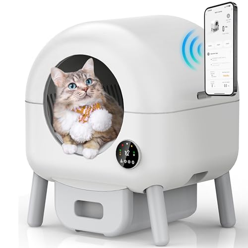 Self Cleaning Litter Box, 103L Automatic Litter Box for Multiple Cats, App-Controlled with Safety Protection, Includes 1 Roll of Trash Bags and Mat