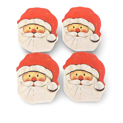 Christmas Santa Paper Napkins, Santa Shaped Napkins, Holiday Party Decorations, Red and White, Pack of 12