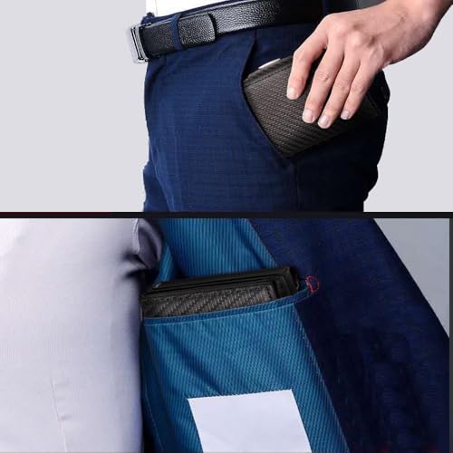 Slim Wallet for Men, Genuine Leather Carbon Fiber Trifold RFID Blocking Pop Up Wallet with Money Clip,Minimalist Front Pocket Credit Card Holder for Men (Carbon fiber black)2
