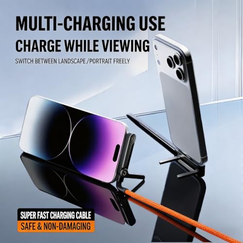 240W USB C to USB C Fast Charging Cable with Foldable Phone Stand, 90° Elbow Braided Type-C Cable, 2-in-1 Charger Cord for Gaming/Video Streaming, Compatible with iPhone 15/16/17, Samsung, Laptops — view 2