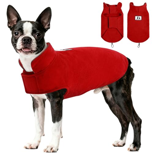 DENTRUN Reversible Dog Coat - Windproof Polar Fleece Vest with Reflective Neck Strips, Hook & Loop Closures, Sleeveless Cold Weather Jacket for Large Dogs, XL