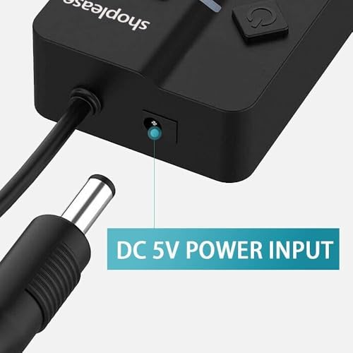 Image of USB Hub 3.0 7-Port with 5Gbps High-Speed Data Transfer and 1 Charging-Only Port 12W, 5V /3A Power Adapter, Long Cable, LED On /Off Switches for Laptop PC Flash Drive SSD HDD Keyboard Mouse