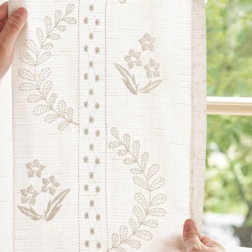 Image of jinchan Floral Linen Curtains 63 Inch Farmhouse Back Tab 2 Panels