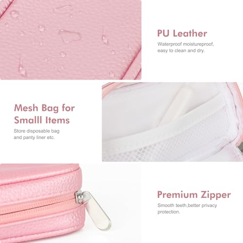 Image of Portable Tampon Organizer, Beige PU Pouch with Handle and Zipper for Women's Period Bags