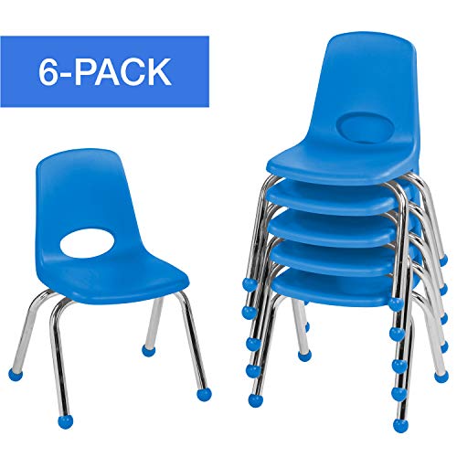 FDP 12" School Stack Chair, Stacking Student Chairs with Chromed Steel Legs and Ball