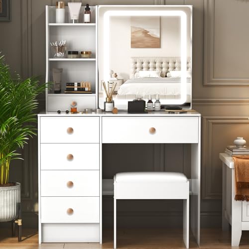 Caulitar Premium Vanity Desk with LED Mirror, 55.1