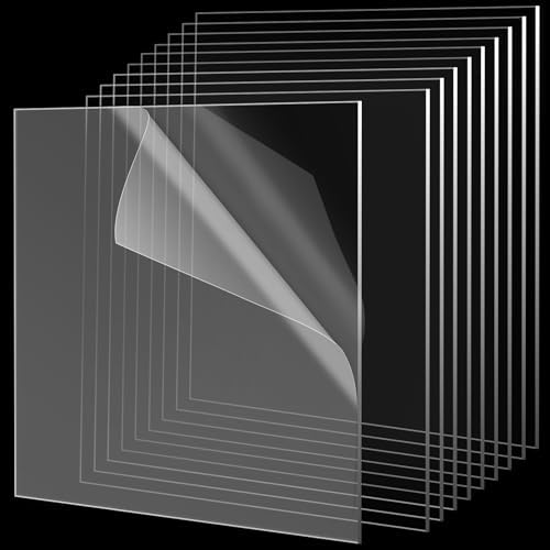 Adrattnay 10Pcs Plexiglass Sheets 12 x 12 x 1/8in (3mm), Clear Acrylic Sheets for Laser Cutting & Engraving, Cast Acrylic Sheets for DIY Crafts, Signs, Badges & Home Decor, with Protective Film