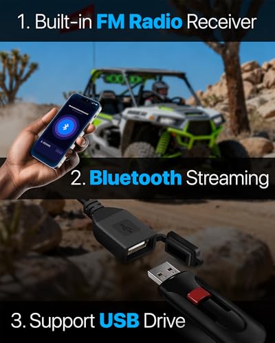 GoHawk 25 Inch UTV Sound Bar, 6-Speaker Bluetooth ATV Sound Bar with RGB Lights, IP66 Waterproof SXS & Golf Cart Sound bar Compatible with Polaris RZR Can-Am w/FM Radio, Fits 1.5"–2.25" Roll Cages - Image 6