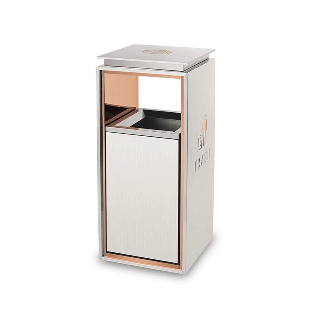 Poubelle carrée en métal blanche avec double ouverture latérale pour l'intérieur et l'extérieur