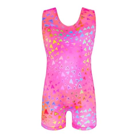 Domusgo Leotard for Girls Gymnastics Size 5-6 Years Old Glitter Pink Love Heart Biketards with Shorts Cover