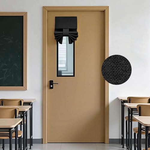 HOMEIDEAS Classroom 100% Linen Blackout French Door Curtains Classroom Door Window Cover Privacy Shades Thermal Insulated Small Window Covering 1 Panel W8 X L36 Inch Black