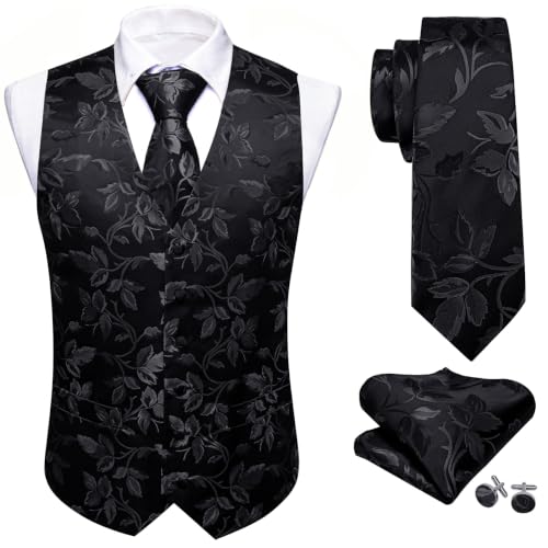 Image of Barry.Wang Formal Men Flower Vest Paisley Jacquard Silk Ties Suit Waistcoat Set Wedding 5PCS
