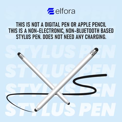 Image of Elfora 2 in 1 Tablet Stylus Pen for All Touchscreen Devices | Rubber Tip Capacitive Stylus with Magnetic Design | Compatible with iOS, Windows Tablets & Android Smartphone Phones - White