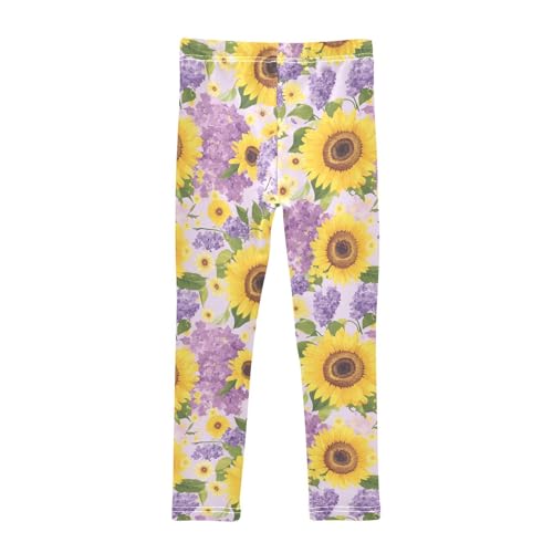 Sunflowers Lilac Girls' Leggings Toddler Doodles Flower Kids Yoga Pants Dance Active Tights 4T2