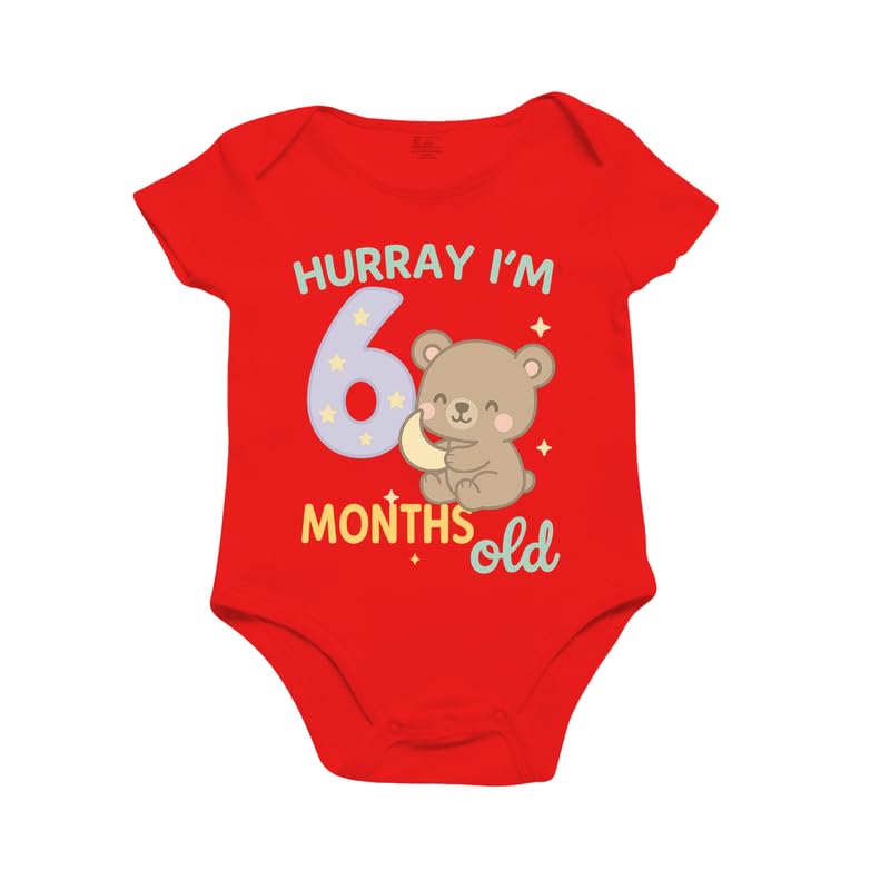 Image of Monthly Birthday Romper for Newborn Baby | Unisex Half Sleeve Bodysuit with Envelope Neck | Soft Cotton Outfit with 1 to 12 Month Print | Comfortable Infant Wear for Boys & Girls