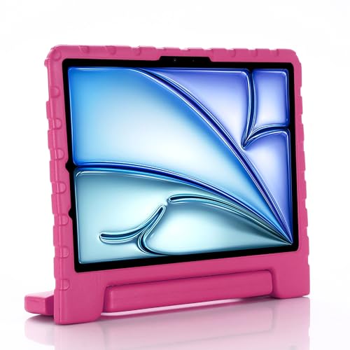 Étui iPad Air 11 M2 M3 et Pro M4 rose antichoc en EVA pour enfant avec poignée