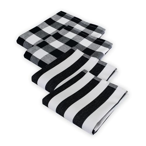 Delindo Lifestyle Malta Lot de 4 torchons de cuisine, 100 % coton, motif à carreaux, 50 x 70 cm,...