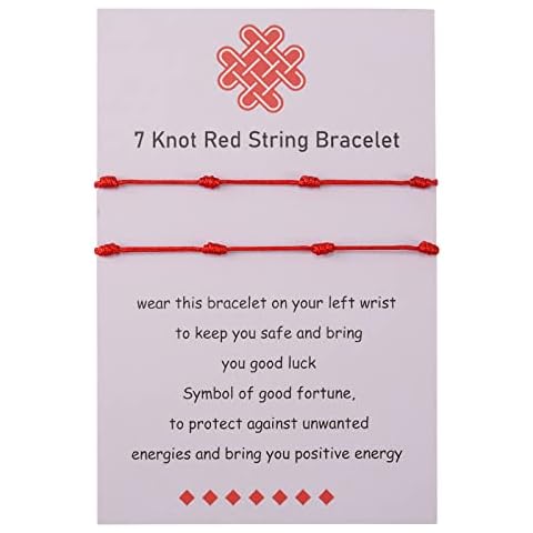 BOCHOI Kabbalah 7 Knot Red Bracelet Adjustable 2 Pieces Red Cord Talisman for Womens Girls Boys Family Good Luck Jewellry Gift Birthday Gift Cover