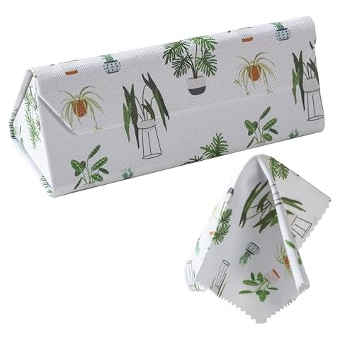 Real Sic Glasses Case for Men and Women - Magnetic Folding Hard Shell Sunglass Holder - Vegan Leather Eyeglass Protector, Variety of Styles Inspired by Activities/Hobbies - (House Plants) Cover