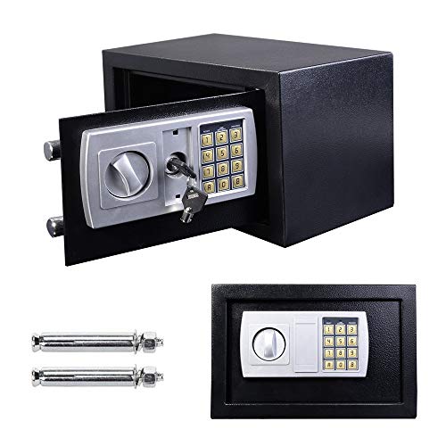 Cajas Fuertes de Seguridad Electrónica con 2 llaves de Emergencia y Teclado Digital, Caja de Seguridad de 8,5L para Oficina, El Hogar, Hotel, Fijaciones de pared y Suelo, 31x20x20cm, Negro