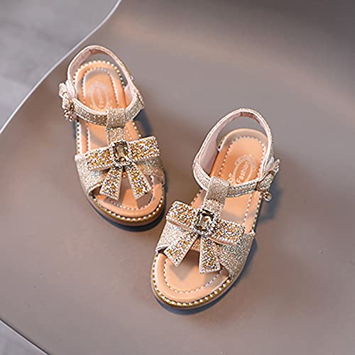 Toddler Girl Sandals Girls Bow Infant Kids Open Toe Crystal Sandals Toddler Shoes Princess Girl's Shoes (Gold, 6.5 Toddler)4