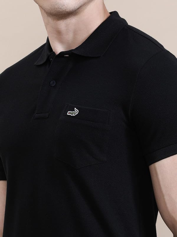 Image of CROCODILE Men's Solid Casual Wear T-Shirt | Polo Neck | Half Sleeves | Pull On | Regular