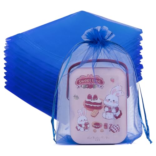Image of Crweety 50 Pack Royal Blue Organza Bags 6x9 Inch, Small Mesh Gift Bags for Jewelry Sachet, Elegant Small Mesh Bag Drawstring for Candy Wedding Party Favor, Bridal Shower, Baby Shower & Graduation