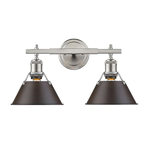Golden Lighting 3306-BA2 PW-RBZ Orwell Bath Vanity, Pewter with Rubbed Bronze Shade