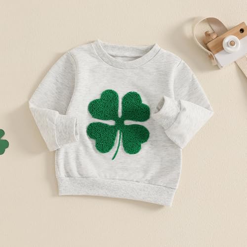 Toddler Baby Boy Girl St Patricks Day Clothes Clover Embroidery Sweatshirt Long Sleeve Crewneck Pullover Shirt Tops3